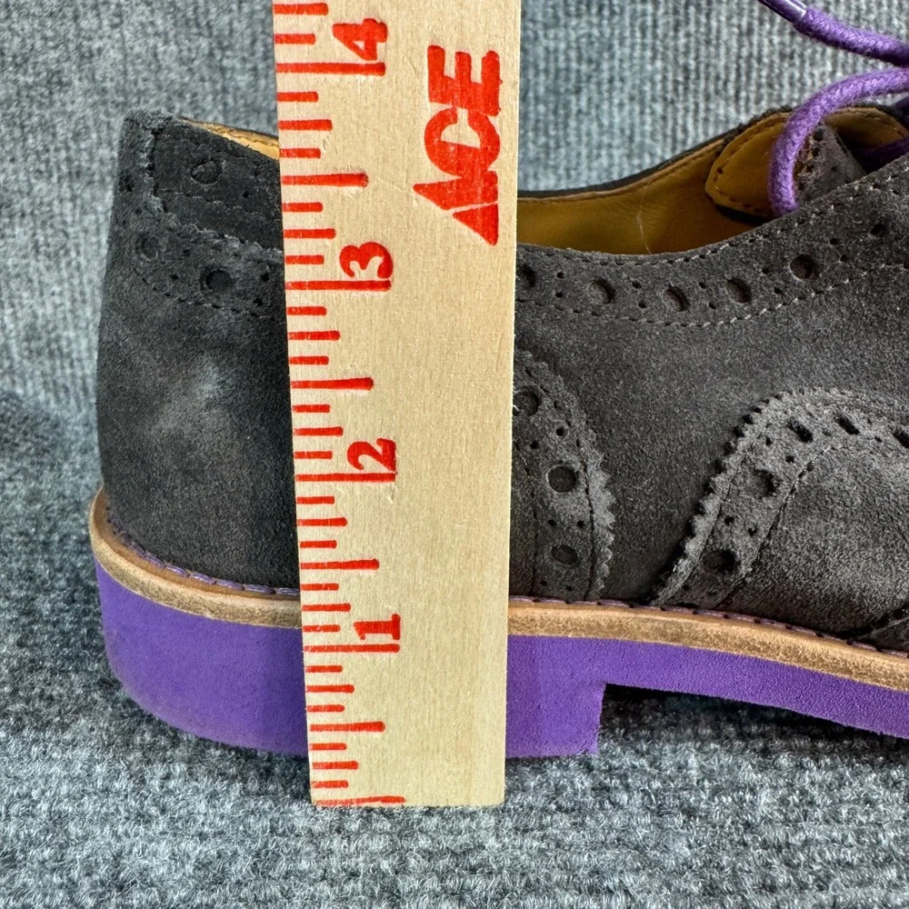 Bold! Long Wingtip Oxford Shoes Grey Suede Purple Sole Mens 9
